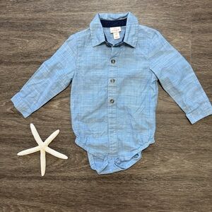 Cat & Jack Baby Boys’ Blue Chambray Button-Up Bodysuit Shirt, Size 18 Months
